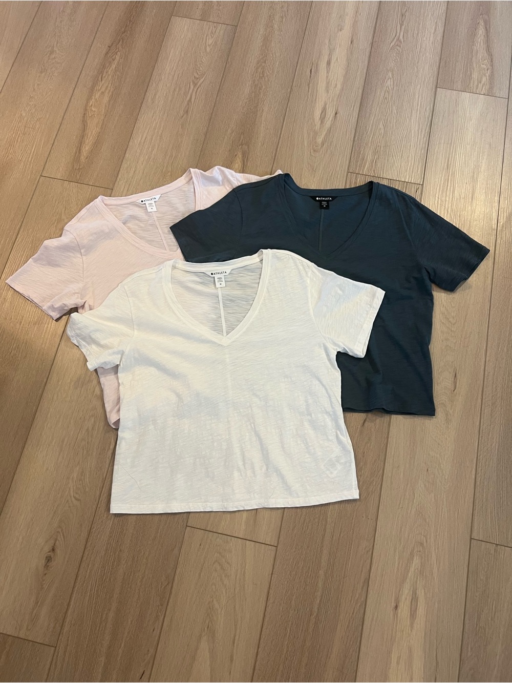 Athleta V‑Neck Short Sleeve Tees - White, Pale Pink, Jade